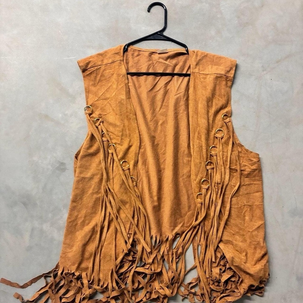 SPIRIT Women's Fringed Faux Suede Sleeveless Vest Brown Brown faux suede